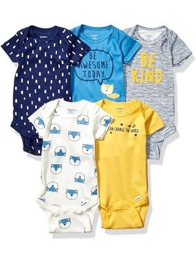 Gerber Baby 5-pack Set One-Piece Bodysuits - Navy, Blue, White, Yellow